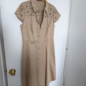 Elie Tahari Laser Cut Fit & Flare Shirt Dress